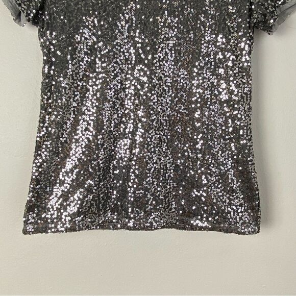 Vtg Y2K Silver Sequined Base Layer T-Shirt Sz S Glam Streetwear Swiftie Western - Picture 7 of 11